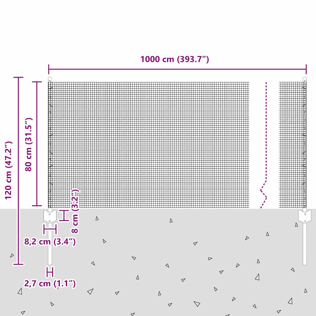Îngrădire cu stâlpi Verde 0.8 x 10 m Oțel GartenMobel Dekor