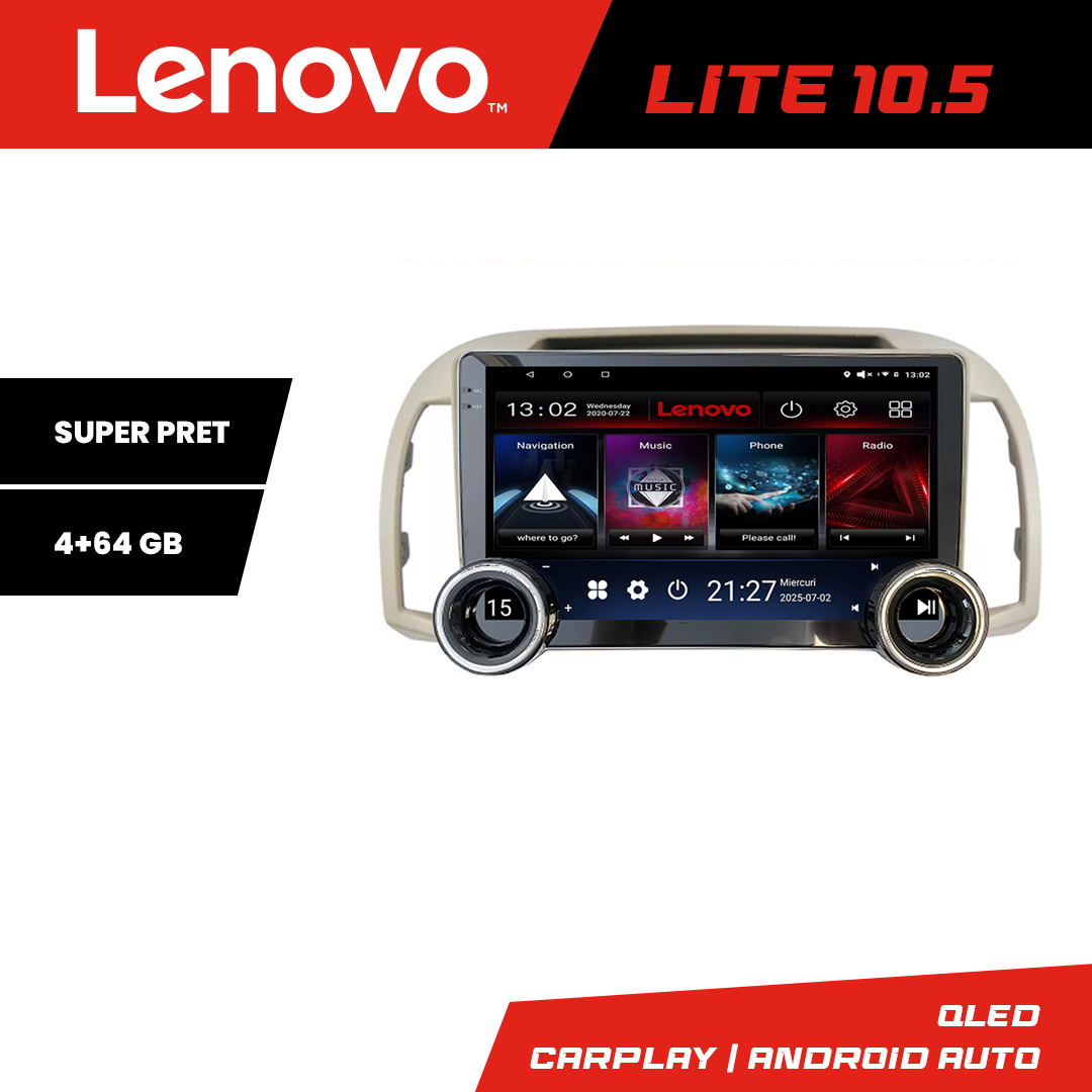 Navigatie Nissan Micra 2002-2010 Lenovo 8 core 4+64 10.5 inch Incell 1K android Wifi 5Ghz gps internet KIT-micra2003 CarStore Technology