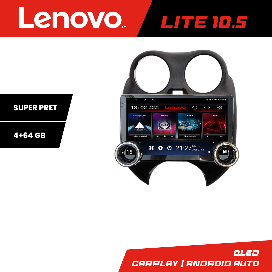 Navigatie Nissan Micra 2010-2014 Lenovo 8 core 4+64 10.5 inch Incell 1K android Wifi 5Ghz gps internet KIT-micra2010 CarStore Technology