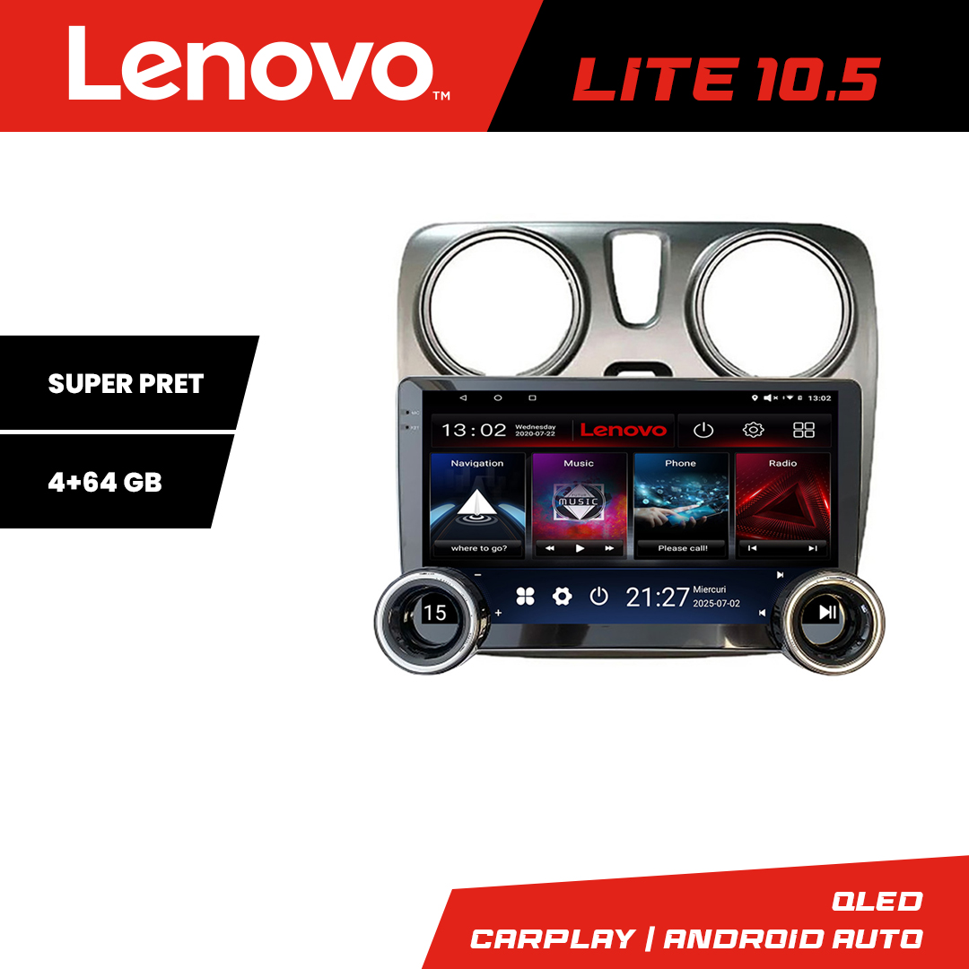 Navigatie Dacia Dokker Lenovo 8 core 4+64 10.5 inch Incell 1K android Wifi 5Ghz gps internet CarStore Technology