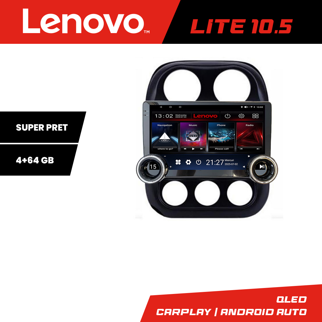 Navigatie Jeep Compass 2010-2016 Manual Kit-2500 Lenovo 8 core 4+64 10.5 inch Incell 1K android Wifi 5Ghz gps internet 32 CarStore Technology