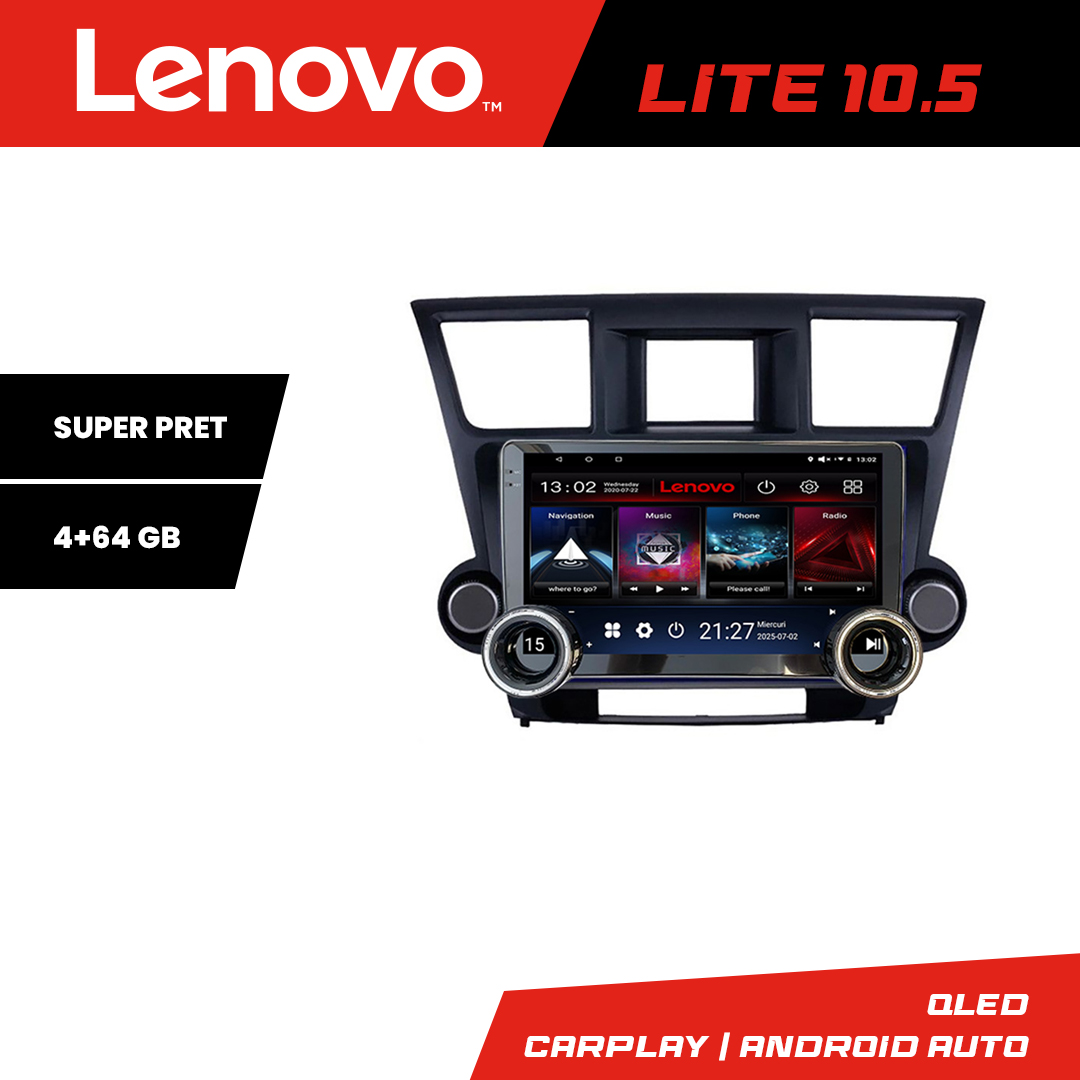 Navigatie Toyota Highlander 2007-2013 Lenovo 8 core 4+64 10.5 inch Incell 1K android Wifi 5Ghz gps internet CarStore Technology