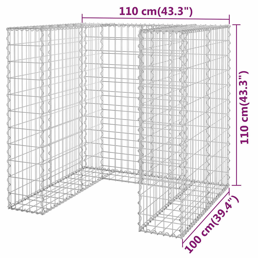 Perete gabion pentru pubelă, 110x100x110 cm, oțel galvanizat GartenMobel Dekor