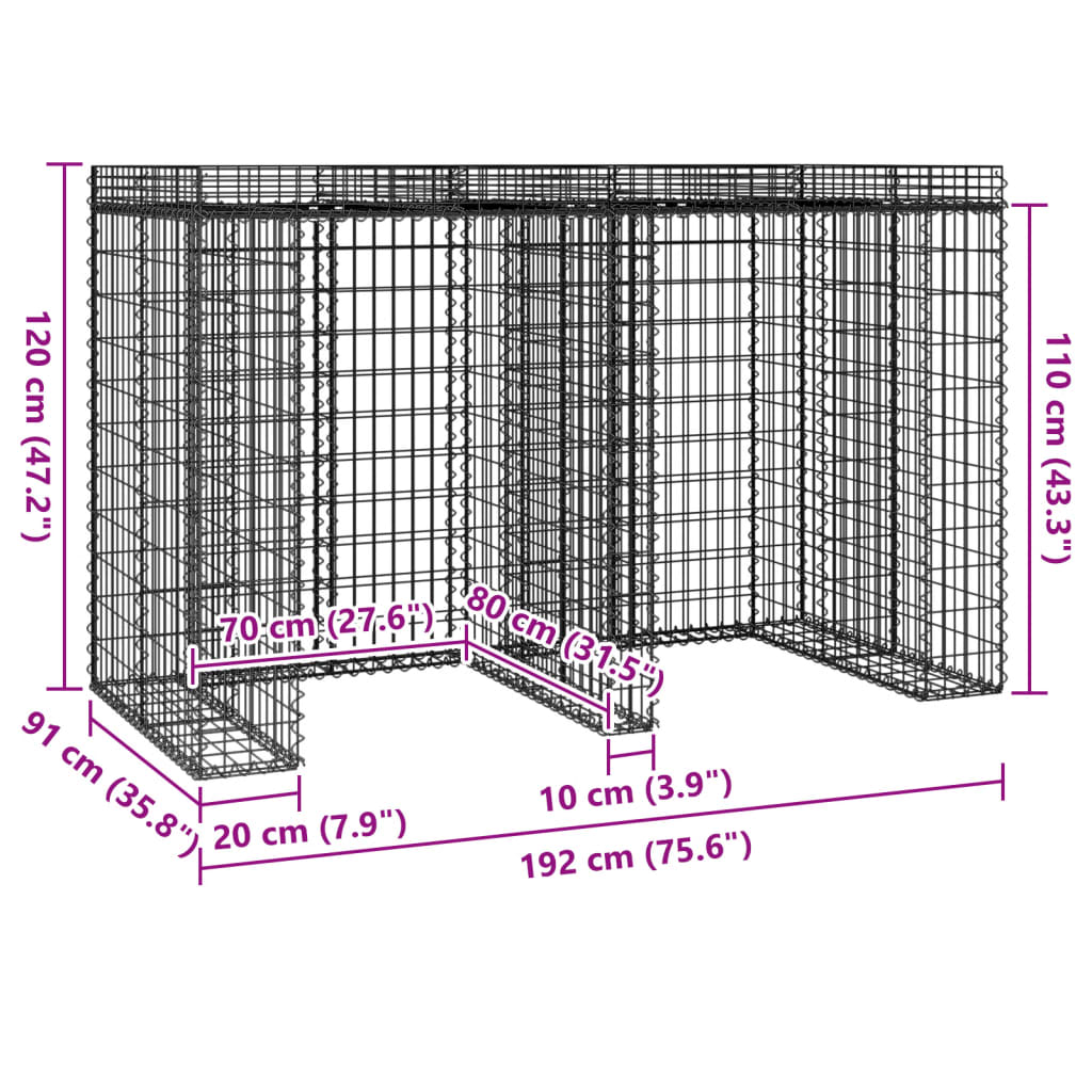 Perete gabion pentru pubela gunoi 192x91x120 cm fier galvanizat GartenMobel Dekor