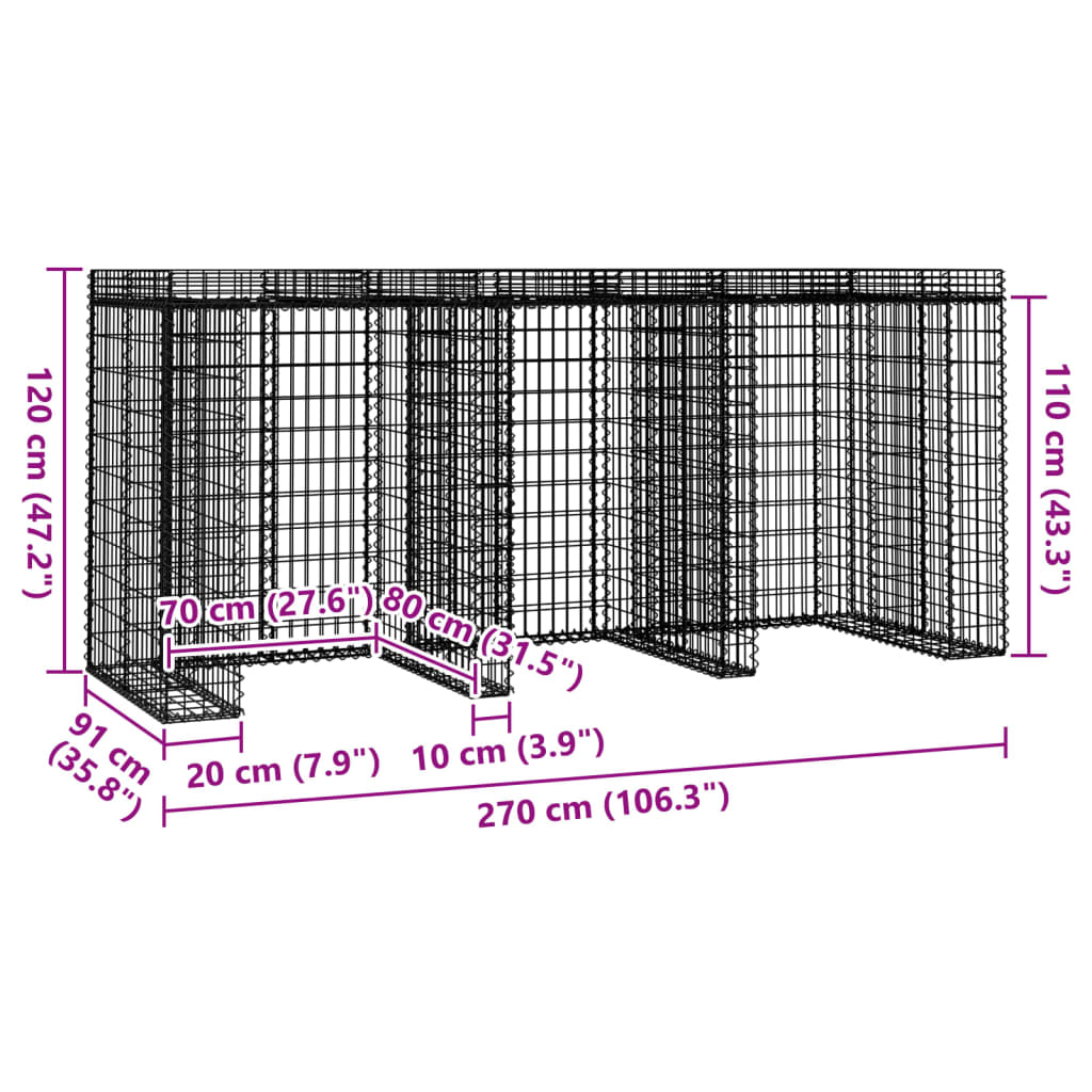 Perete gabion pentru pubela gunoi 270x91x120 cm fier galvanizat GartenMobel Dekor