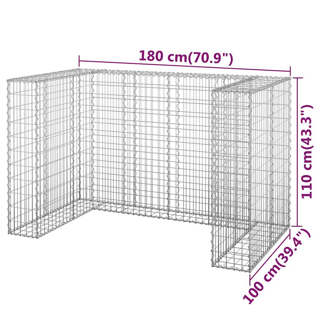 Perete gabion pentru pubele, 180x100x110 cm, oțel galvanizat GartenMobel Dekor