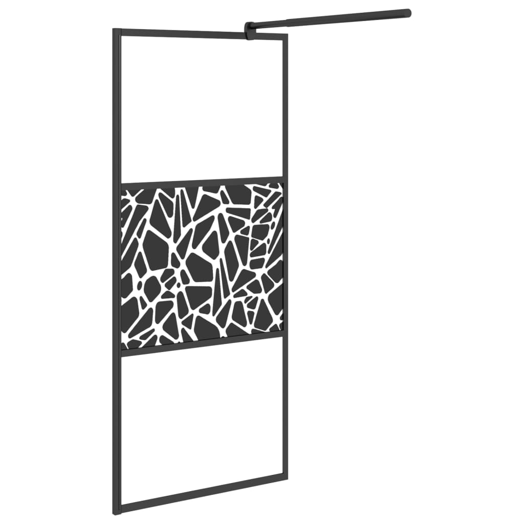 Paravan de duș walk-in negru 90x195 cm sticlă ESG model piatră GartenMobel Dekor