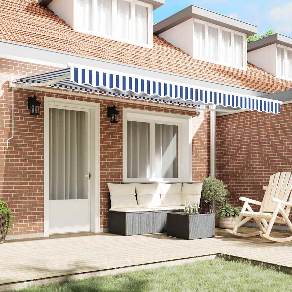 Cortina Retractabilă Manual Albastru și Alb 400x200 cm țesătură GartenMobel Dekor