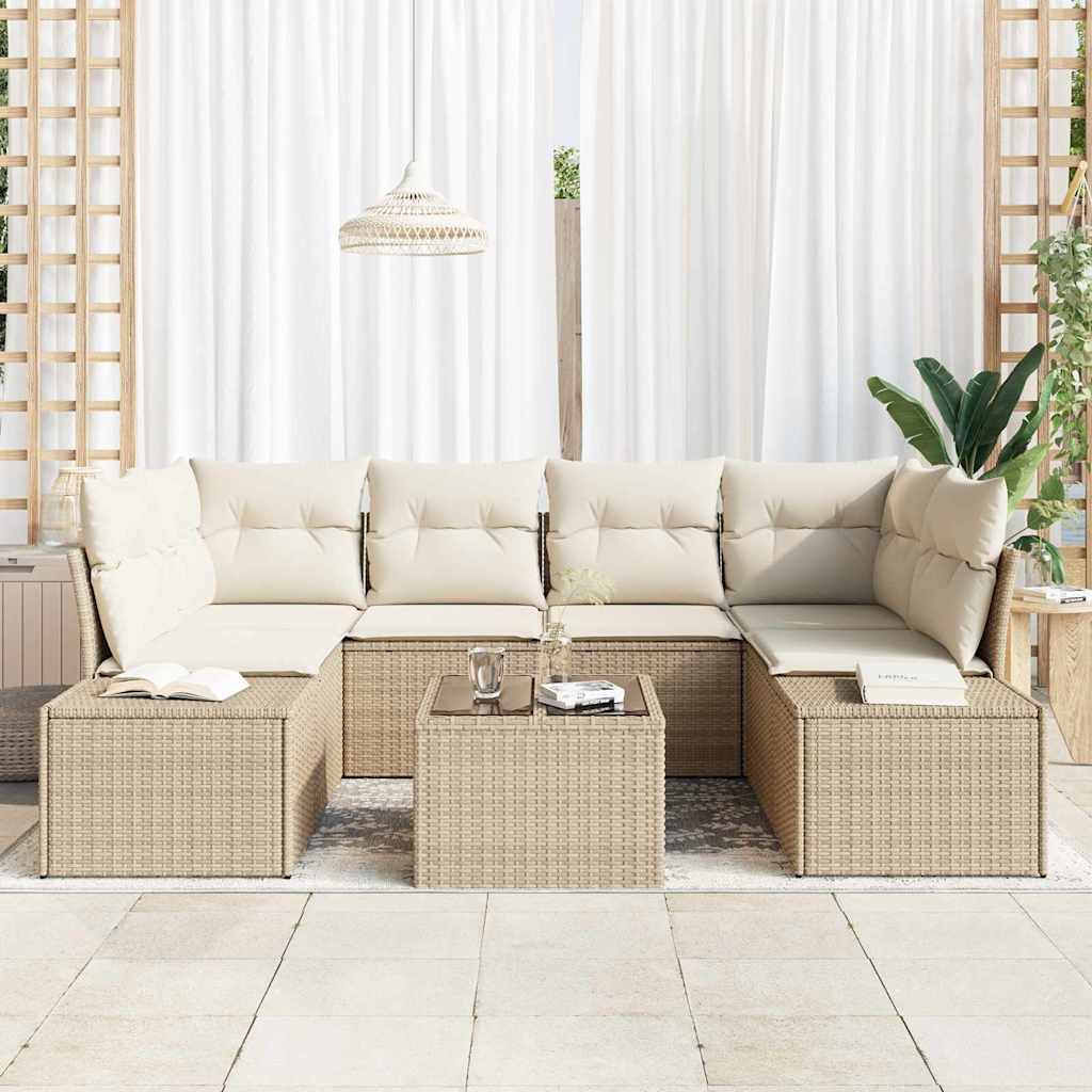 Set de canapele pentru grădină 7 pcs Bej Rattan poli GartenMobel Dekor