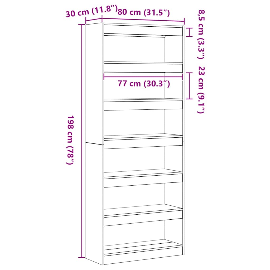 Bibliotecă cu raft Gri beton 80 x 30 x 198 cm Lemn compozit GartenMobel Dekor