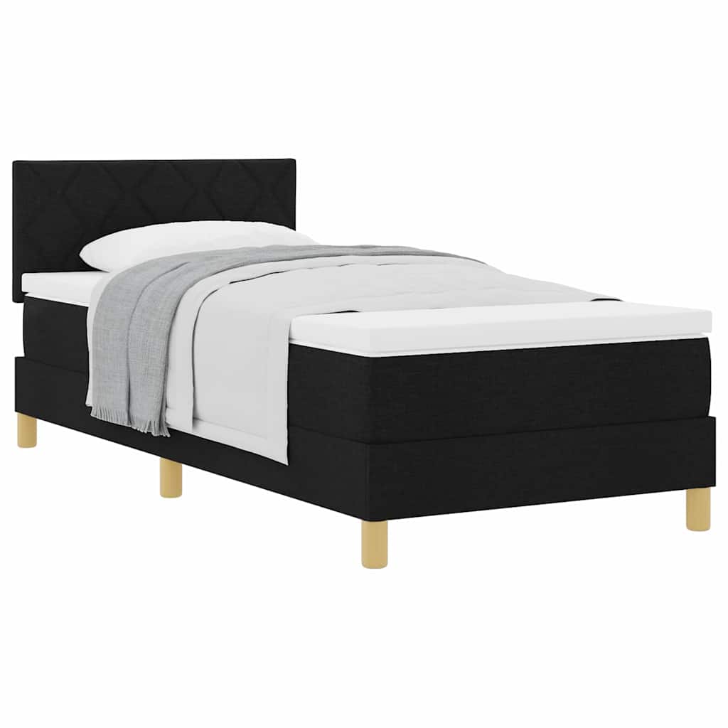 Pat boxspring cu saltea cu saltea Negru 90 x 200 cm țesătură GartenMobel Dekor