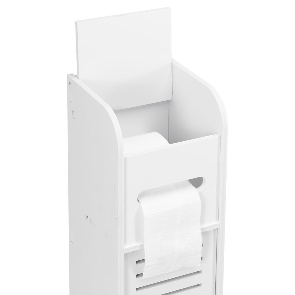 Etajera ingusta pentru baie, 3 rafturi si sertar suport hartie igienica, 80x17x16 cm, alb Household NewTrend