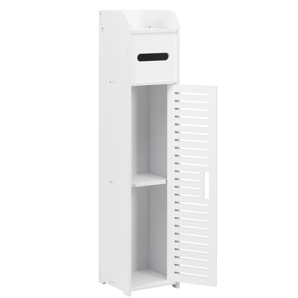 Etajera ingusta pentru baie, 3 rafturi si sertar suport hartie igienica, 80x17x16 cm, alb Household NewTrend