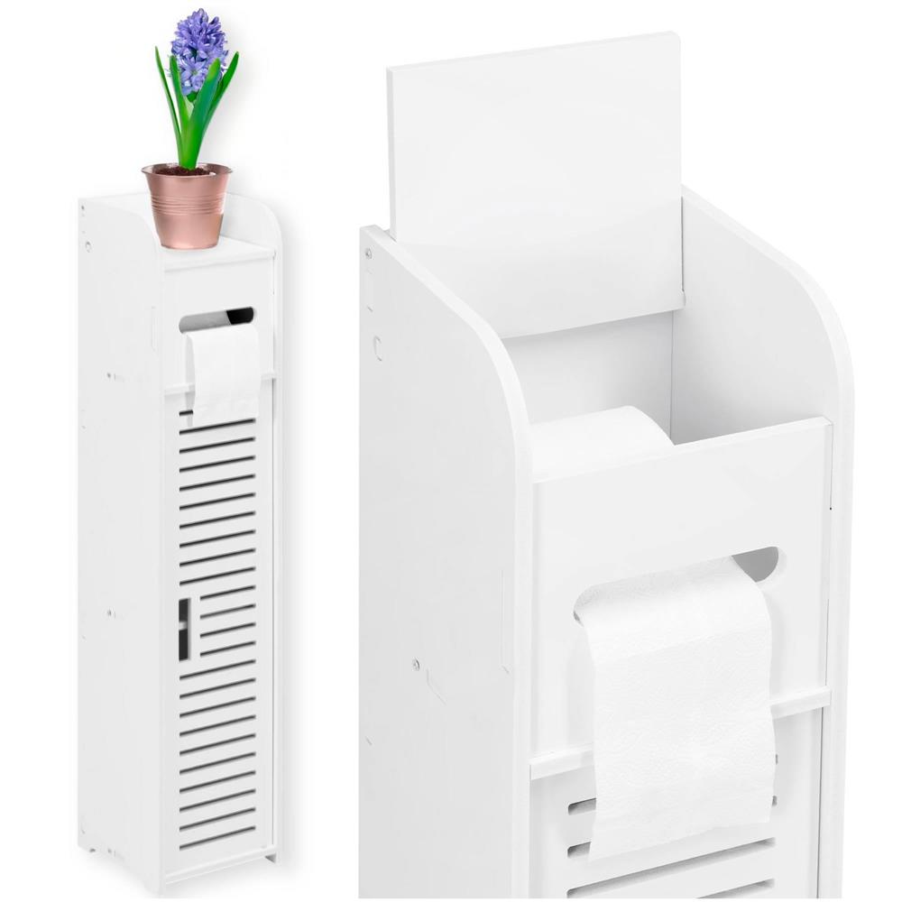 Etajera ingusta pentru baie, 3 rafturi si sertar suport hartie igienica, 80x17x16 cm, alb Household NewTrend