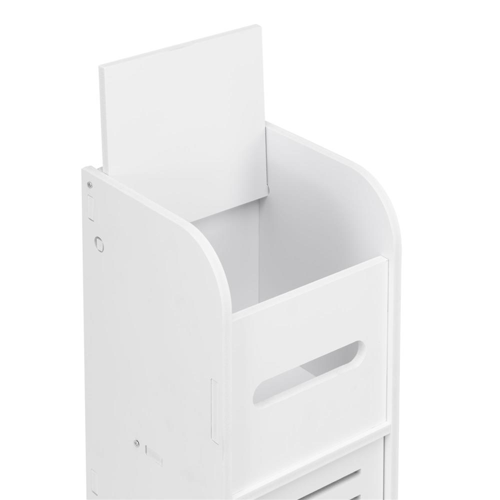 Etajera ingusta pentru baie, 3 rafturi si sertar suport hartie igienica, 80x17x16 cm, alb Household NewTrend