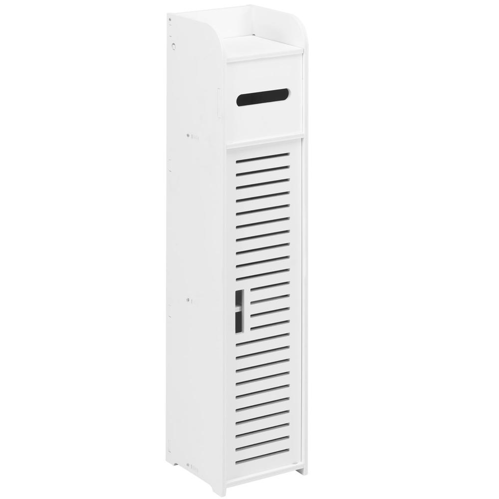 Etajera ingusta pentru baie, 3 rafturi si sertar suport hartie igienica, 80x17x16 cm, alb Household NewTrend