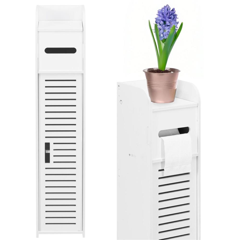 Etajera ingusta pentru baie, 3 rafturi si sertar suport hartie igienica, 80x17x16 cm, alb Household NewTrend