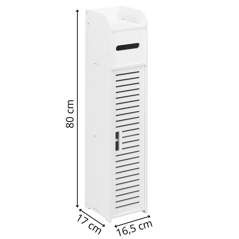 Etajera ingusta pentru baie, 3 rafturi si sertar suport hartie igienica, 80x17x16 cm, alb Household NewTrend