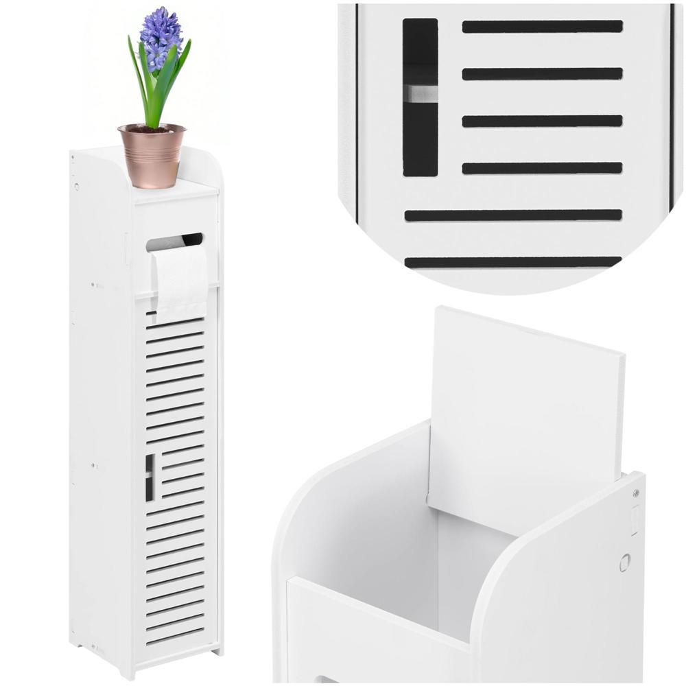 Etajera ingusta pentru baie, 3 rafturi si sertar suport hartie igienica, 80x17x16 cm, alb Household NewTrend