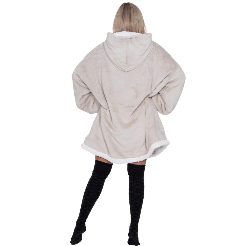Hanorac tip patura oversize din fleece moale, cu gluga si buzunar mare, gri Household NewTrend