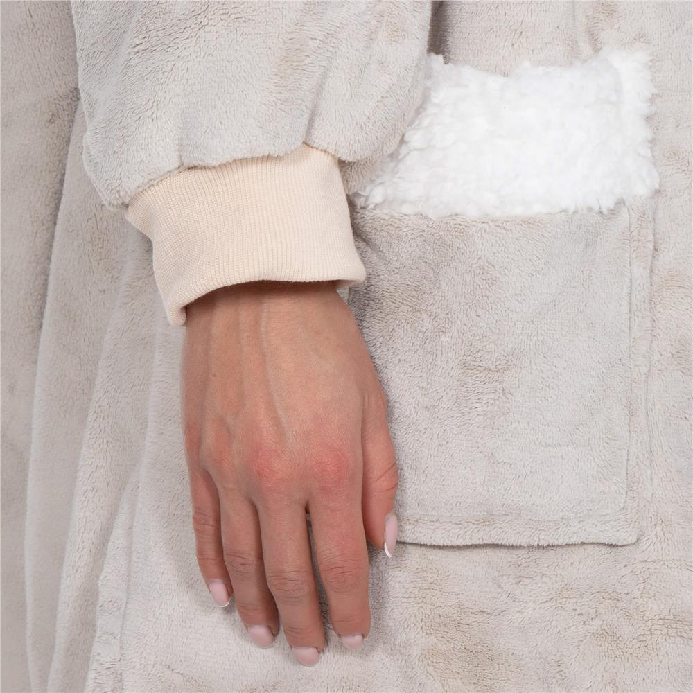 Hanorac tip patura oversize din fleece moale, cu gluga si buzunar mare, gri Household NewTrend