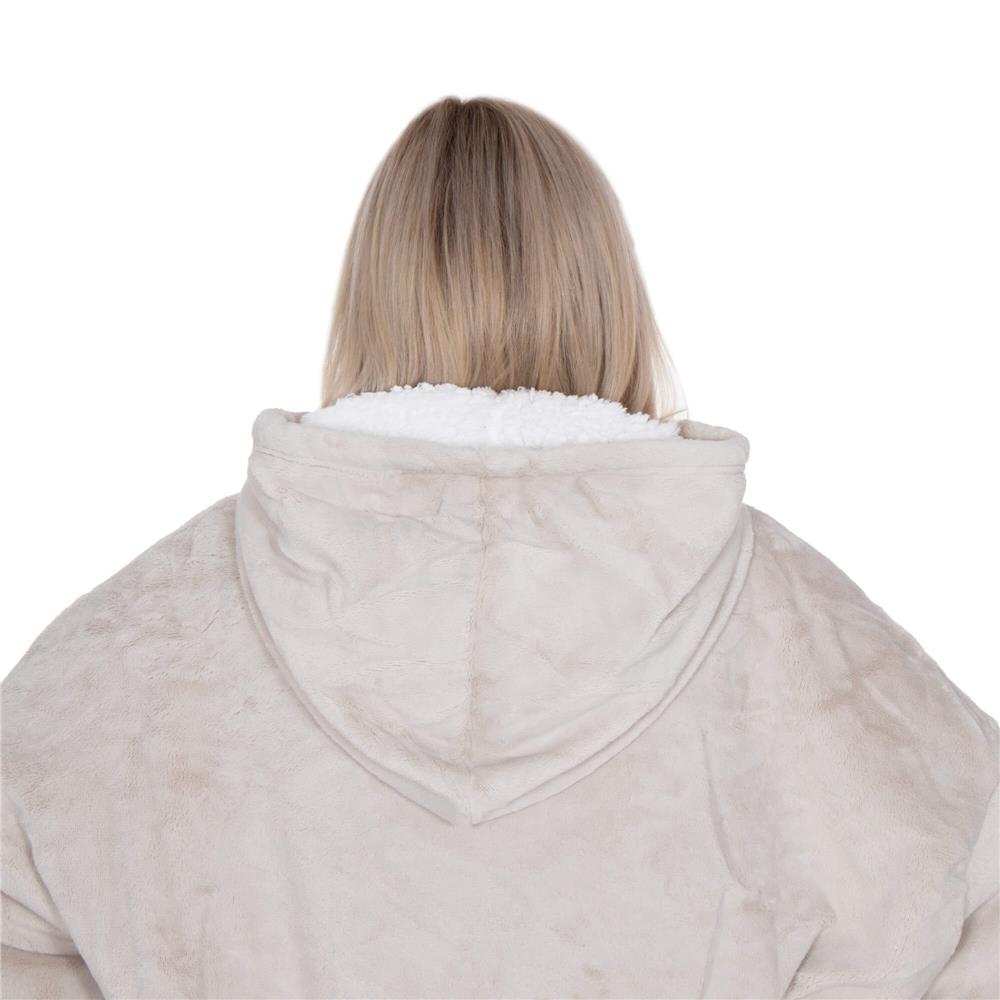 Hanorac tip patura oversize din fleece moale, cu gluga si buzunar mare, gri Household NewTrend