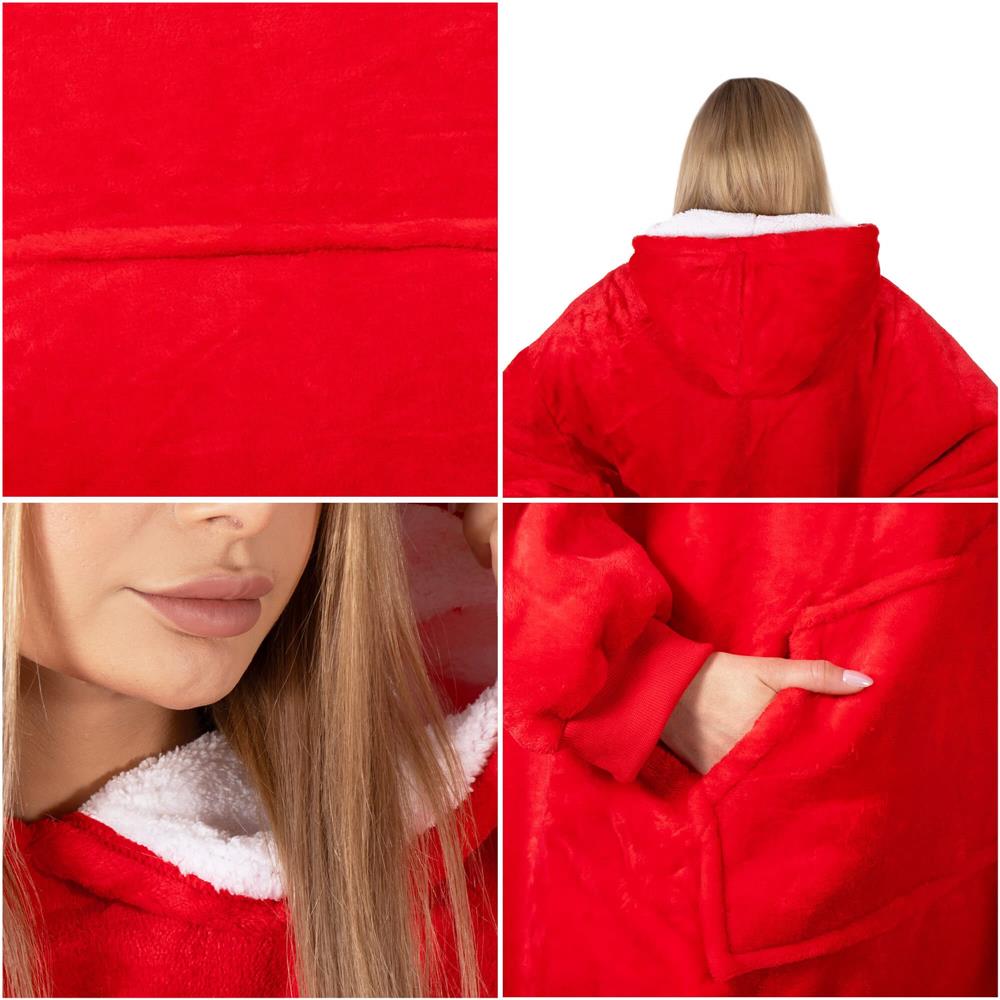 Hanorac tip patura oversize din fleece moale, cu gluga si buzunar mare, rosu Household NewTrend