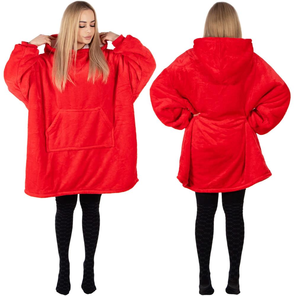 Hanorac tip patura oversize din fleece moale, cu gluga si buzunar mare, rosu Household NewTrend