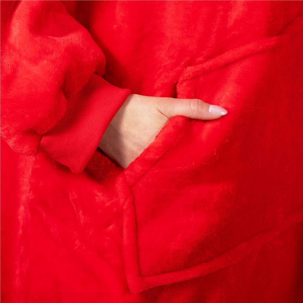 Hanorac tip patura oversize din fleece moale, cu gluga si buzunar mare, rosu Household NewTrend