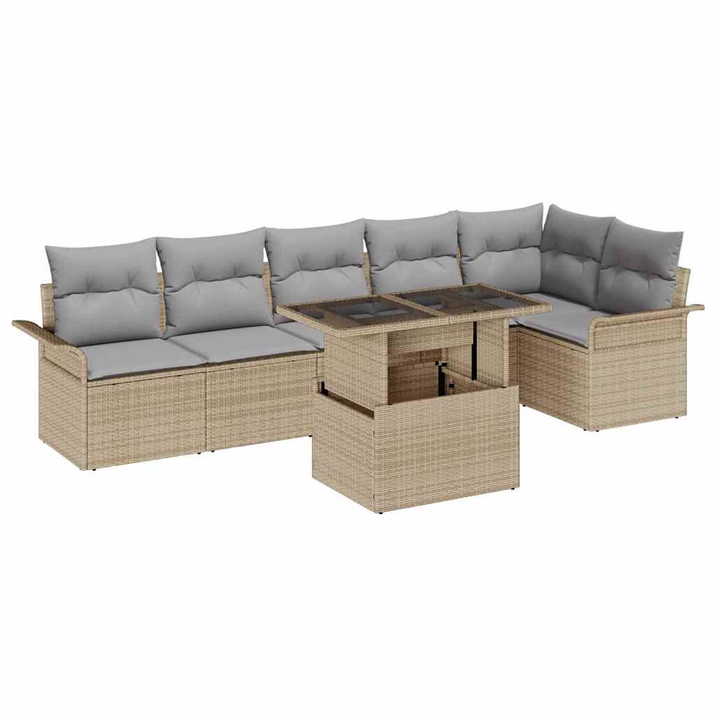 Set de canapele pentru grădină cu pernă 7 pcs Bej Rattan poli GartenMobel Dekor