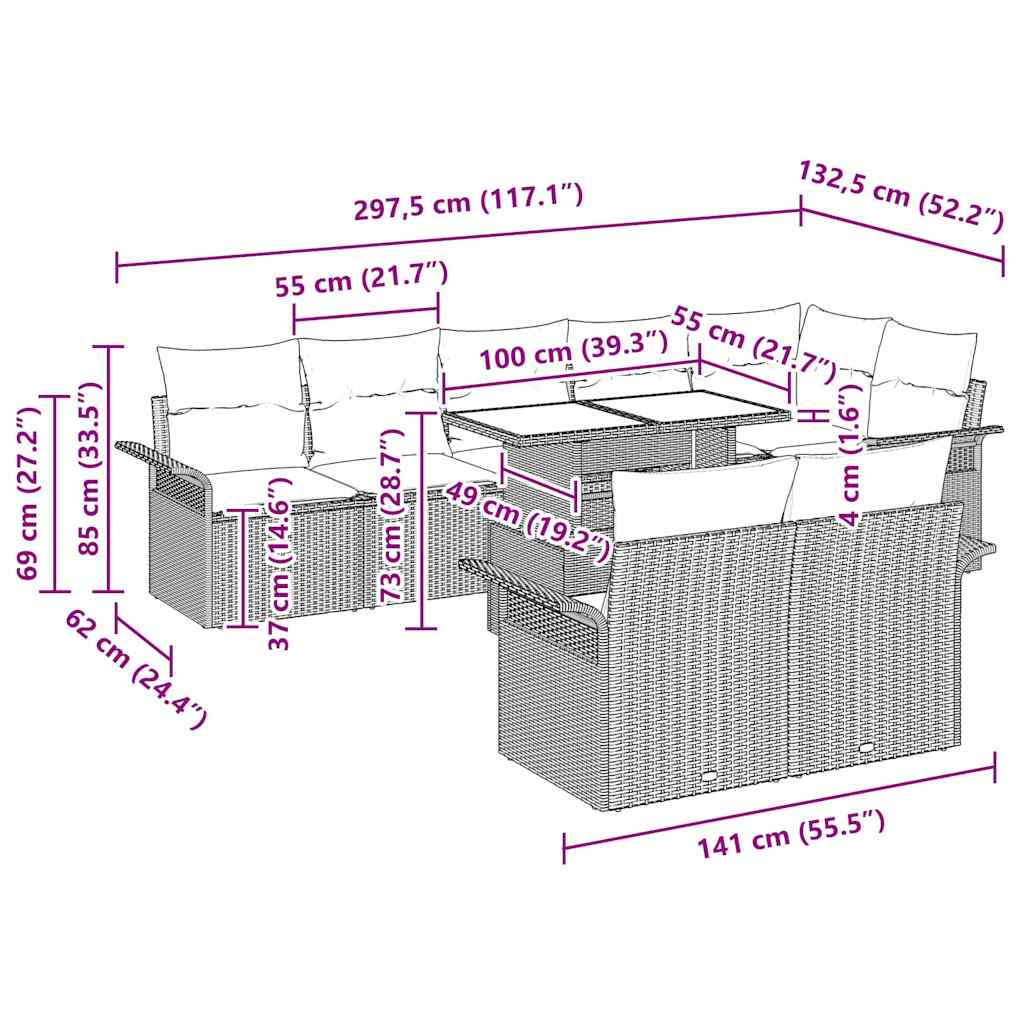 Set de canapele pentru grădină 9 pcs Gri deschis Rattan poli GartenMobel Dekor