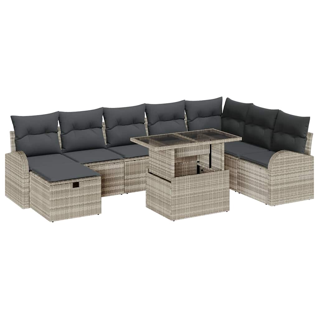 Set de canapele pentru grădină 9 pcs Gri deschis Rattan poli GartenMobel Dekor