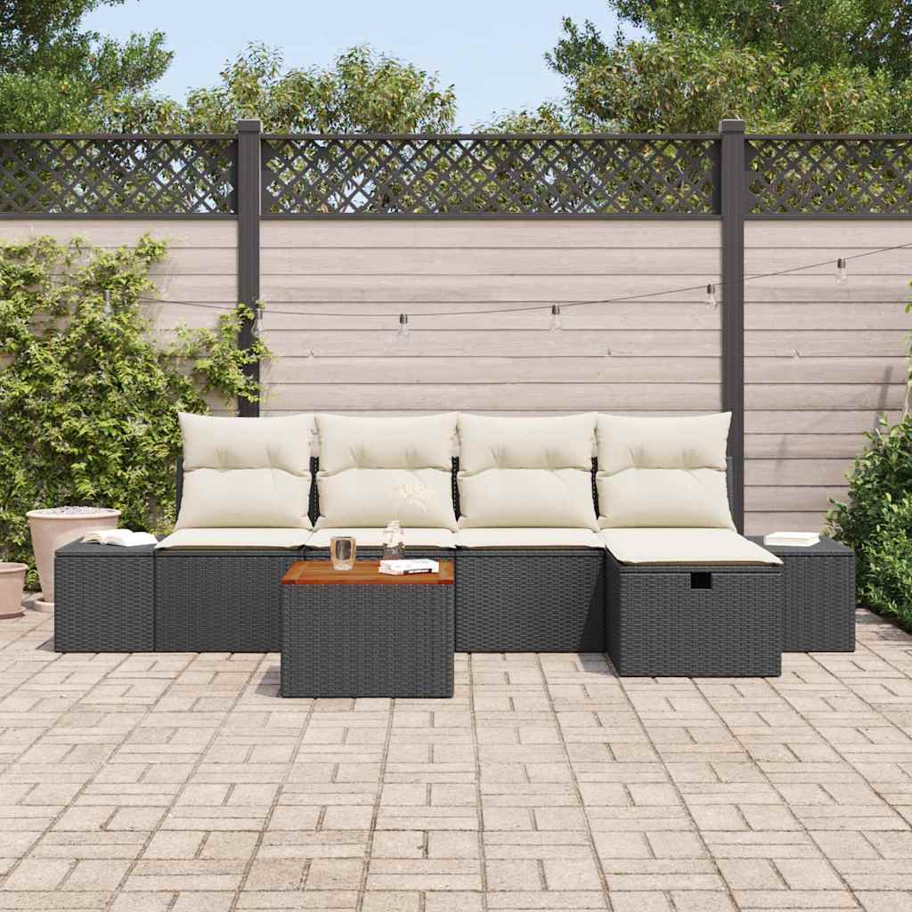 Set de canapele pentru grădină cu pernă 6 pcs Negru Rattan poli GartenMobel Dekor