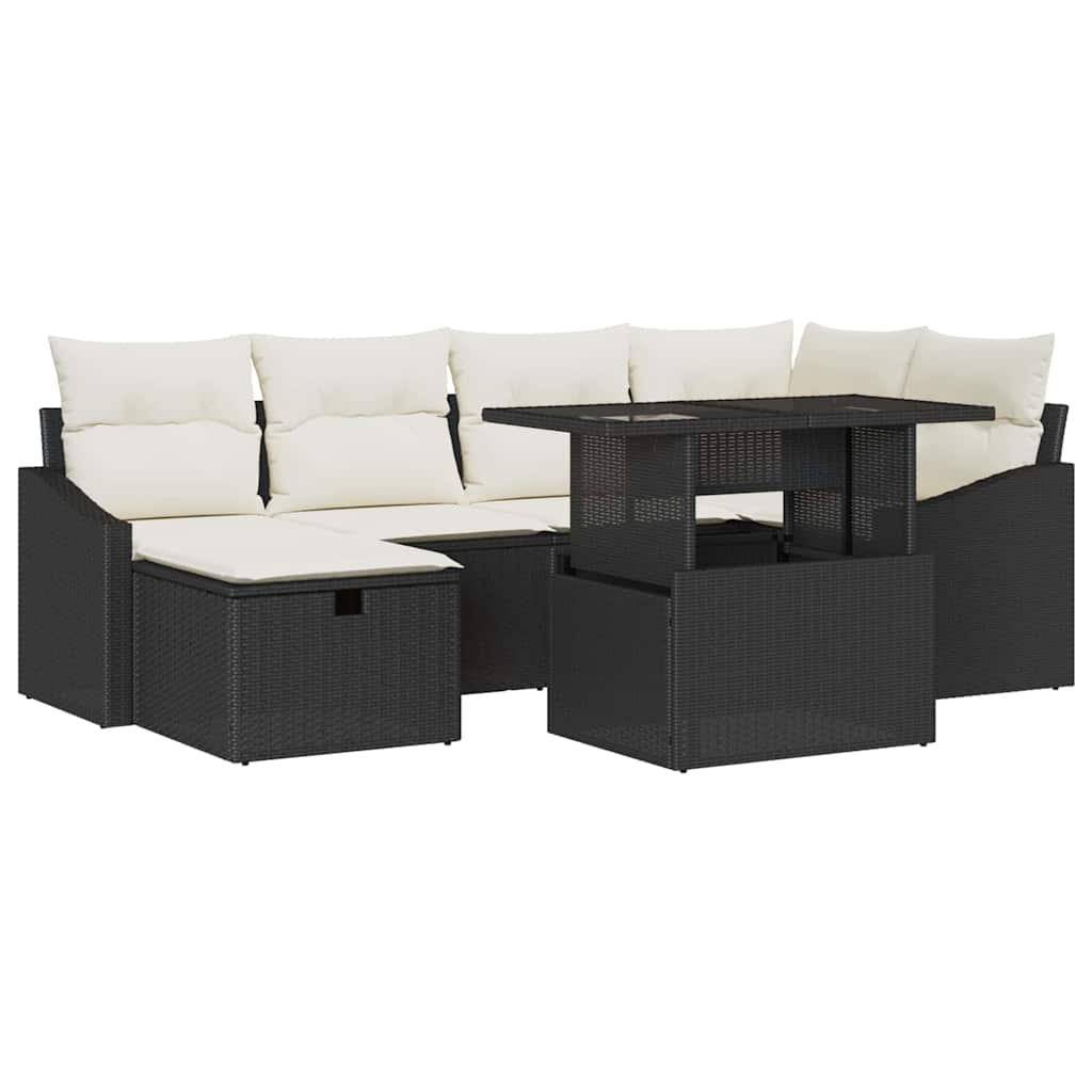 Set de canapele pentru grădină cu pernă 7 pcs Negru Rattan poli GartenMobel Dekor
