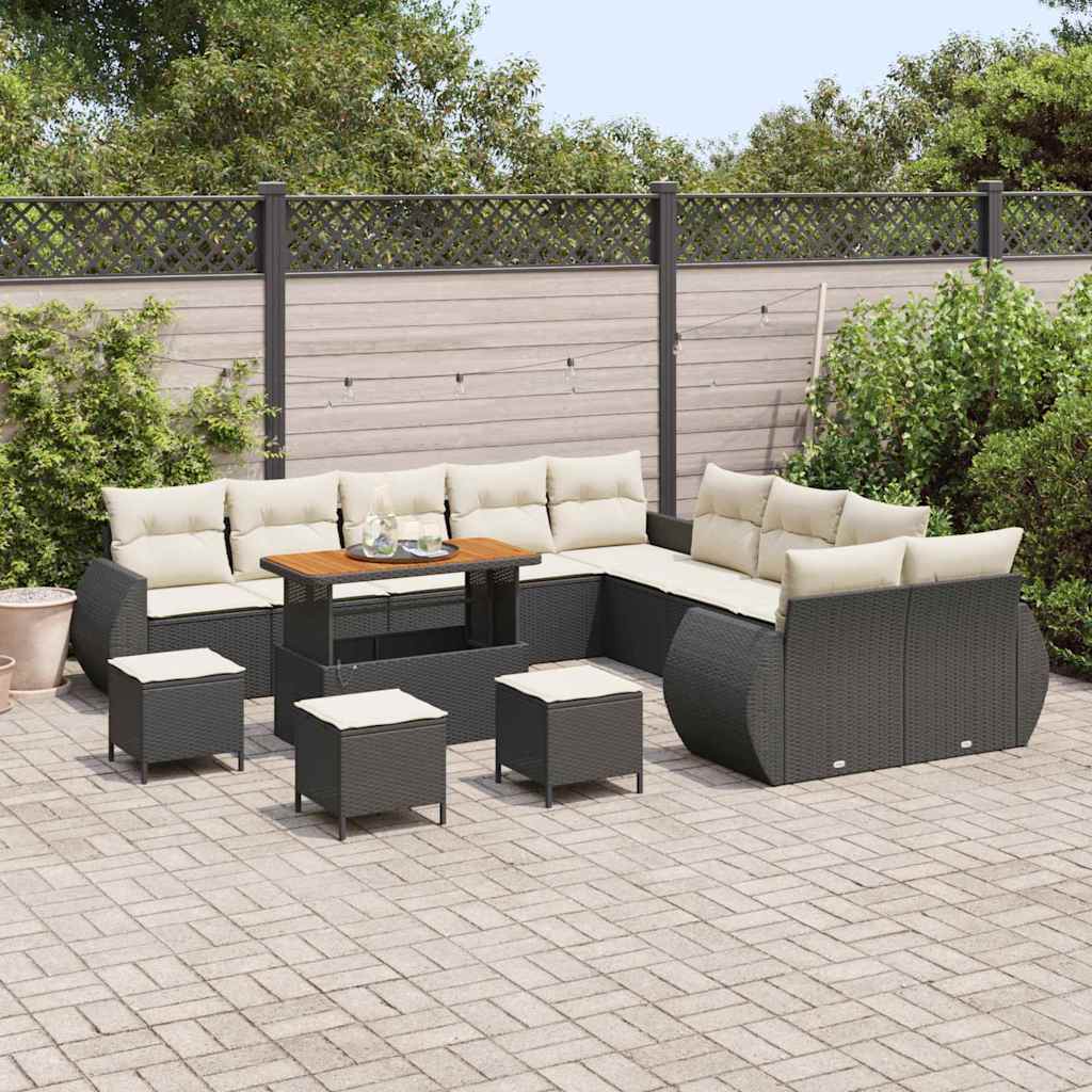 Set de canapele pentru grădină cu pernă 14 pcs negru și crem GartenMobel Dekor