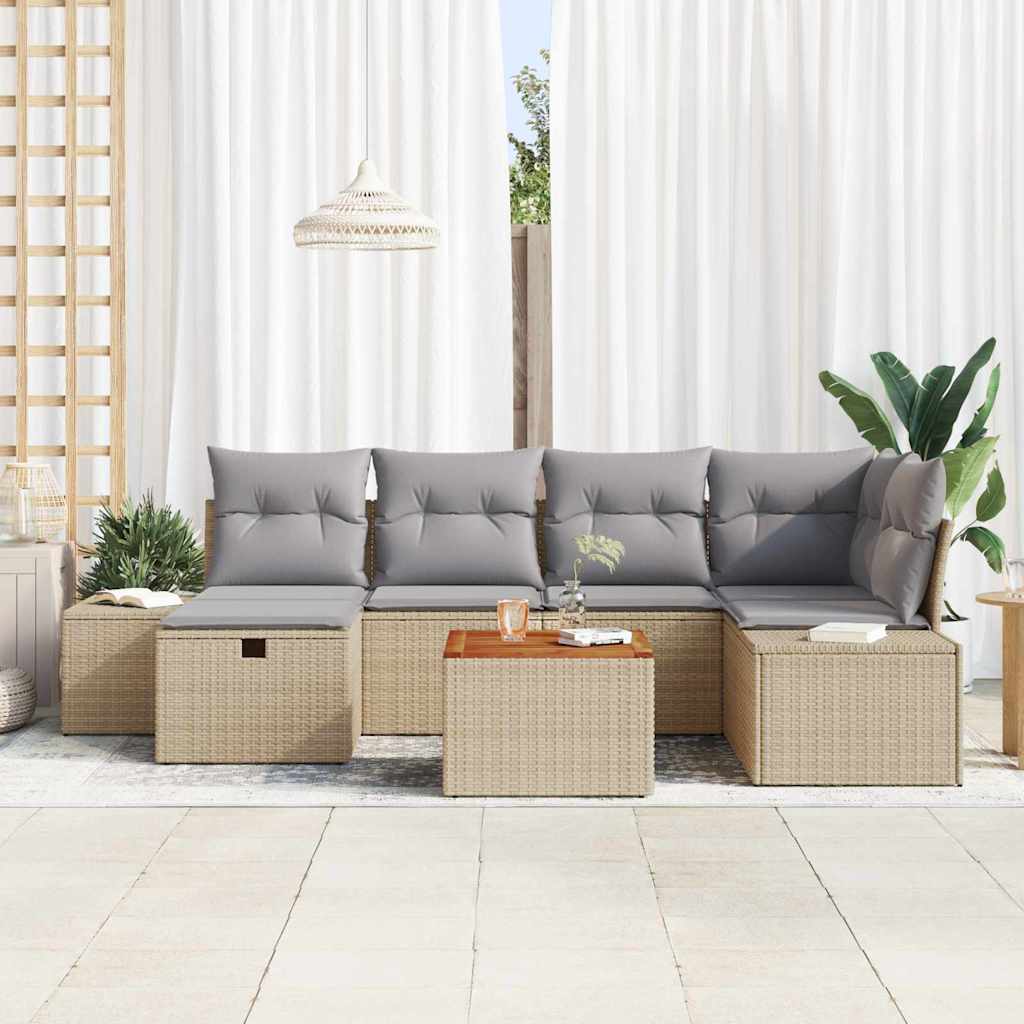 Set de canapele pentru grădină cu pernă 7 pcs Bej Rattan poli GartenMobel Dekor