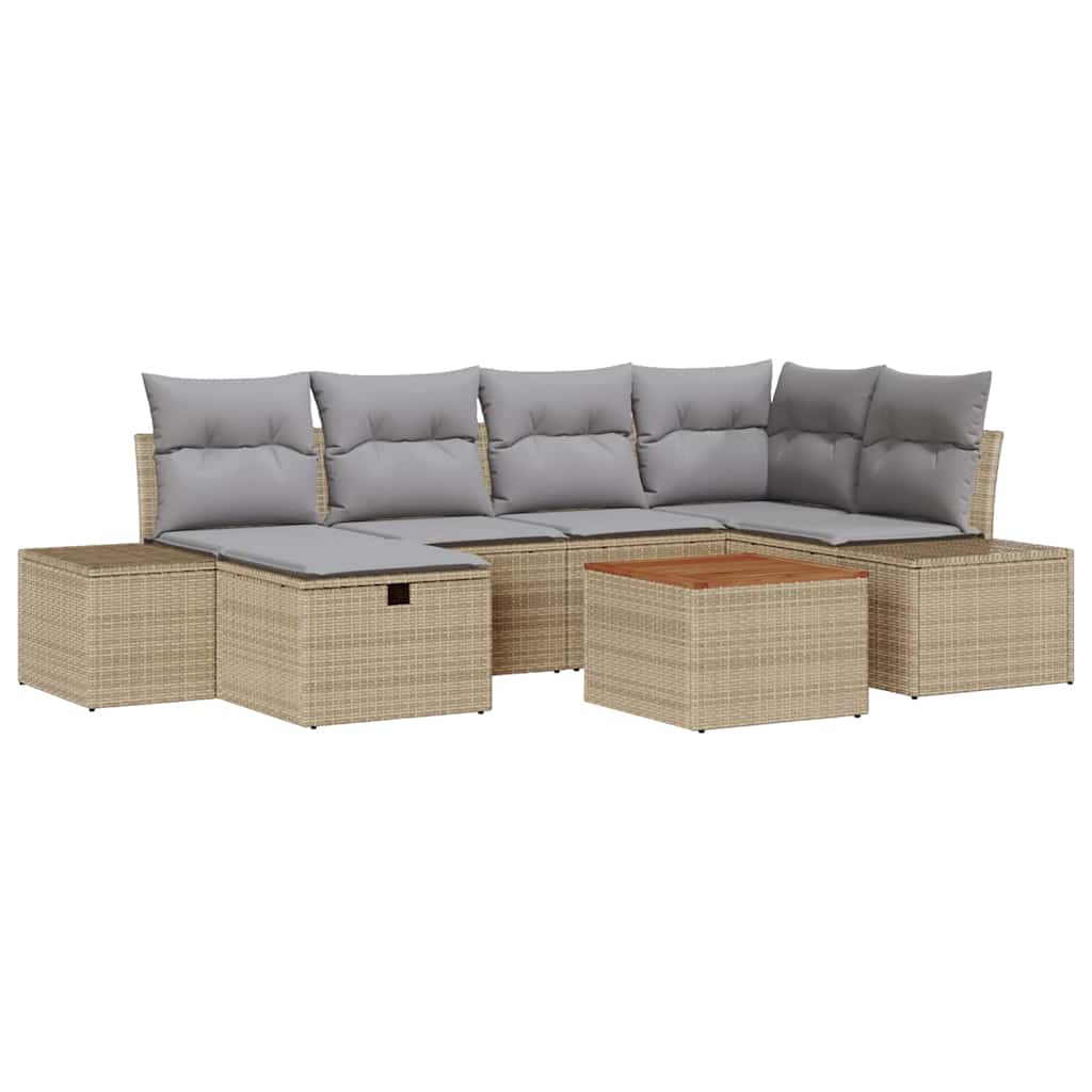 Set de canapele pentru grădină cu pernă 7 pcs Bej Rattan poli GartenMobel Dekor