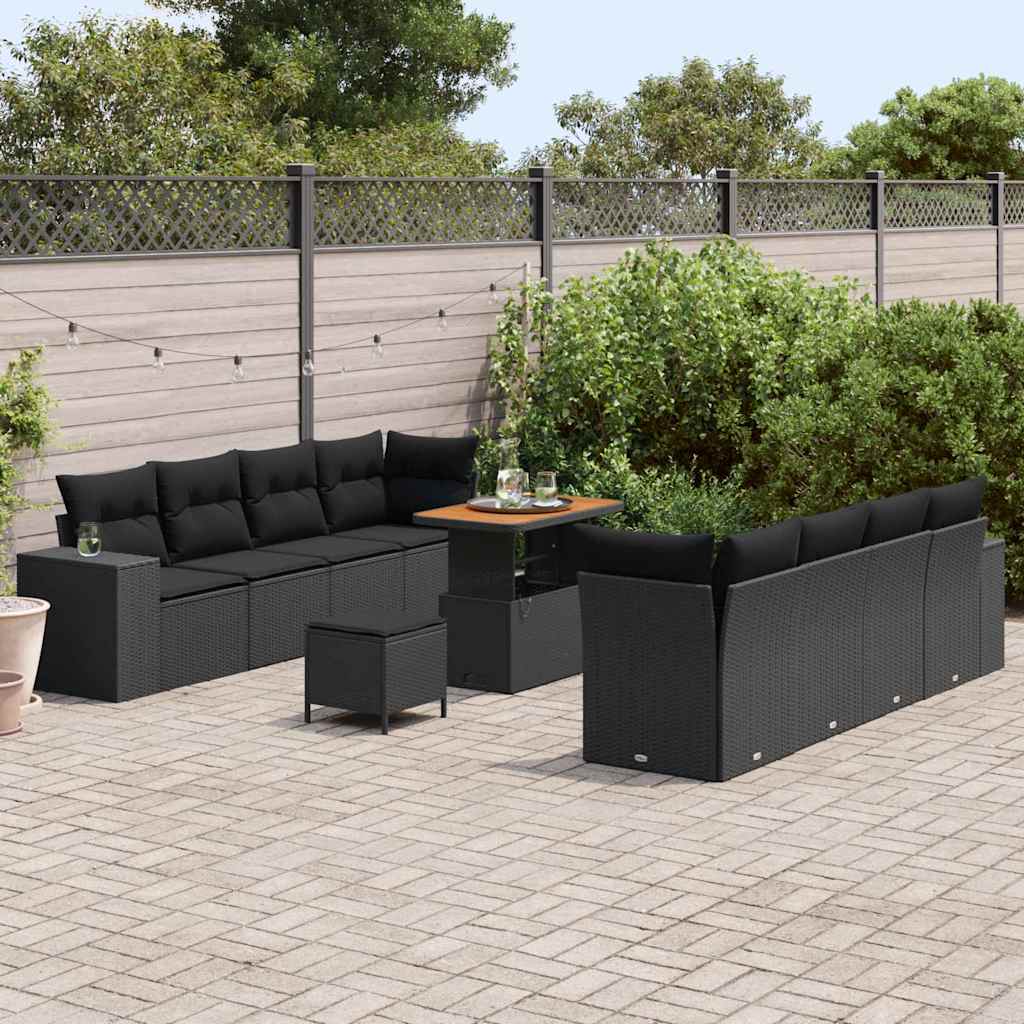 Set de canapele pentru grădină cu pernă cu pernă 11 pcs Negru GartenMobel Dekor