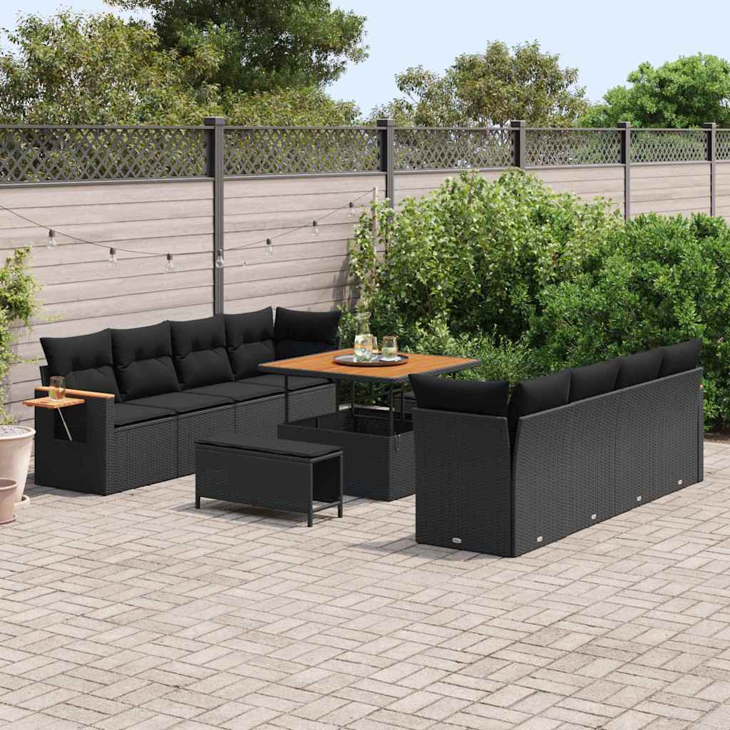 Set de canapele pentru grădină 11 pcs Negru Rattan poli GartenMobel Dekor