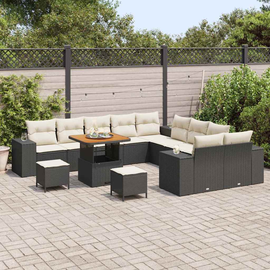 Set de canapele pentru grădină cu pernă 13 pcs Negru și Crem GartenMobel Dekor