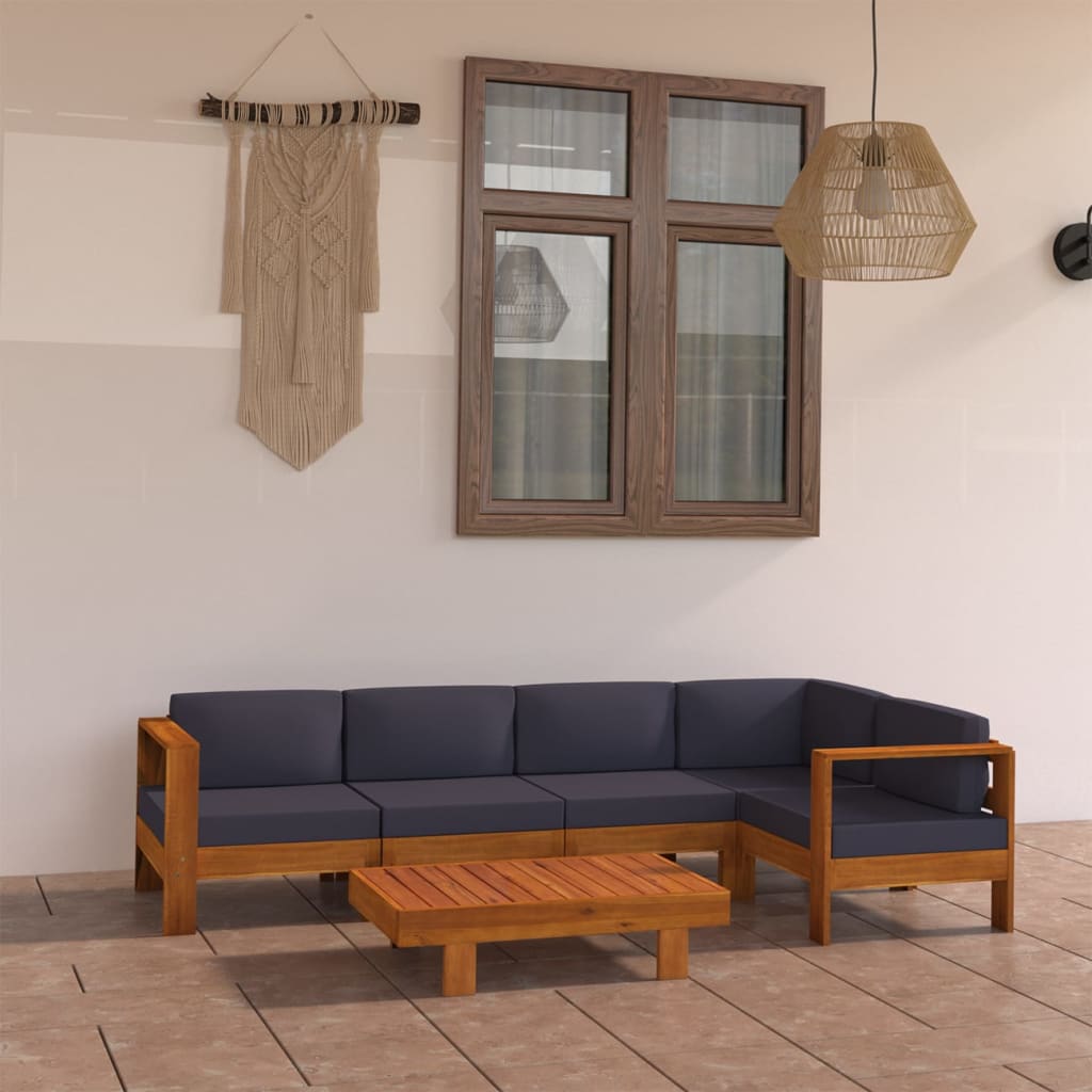 Set mobilier grădină perne gri închis, 6 piese, lemn acacia GartenMobel Dekor