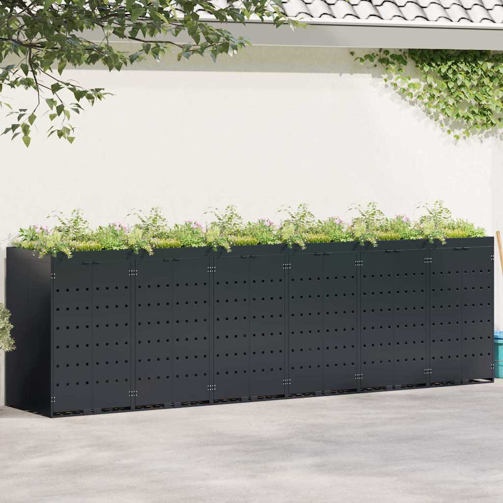 Depozitare pentru 6 pubele Wheelie Negru 408 x 77,5 x 121,5 cm GartenMobel Dekor