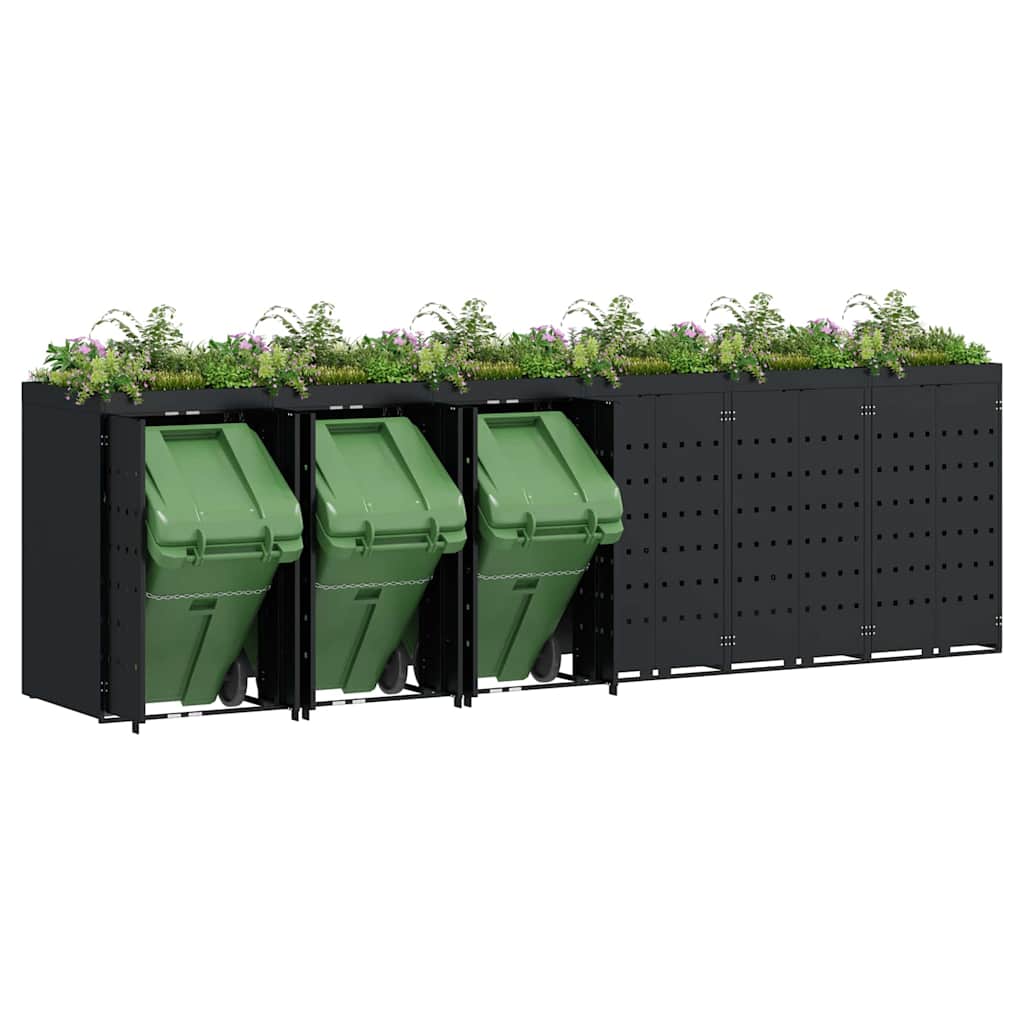 Depozitare pentru 6 pubele Wheelie Negru 408 x 77,5 x 121,5 cm GartenMobel Dekor