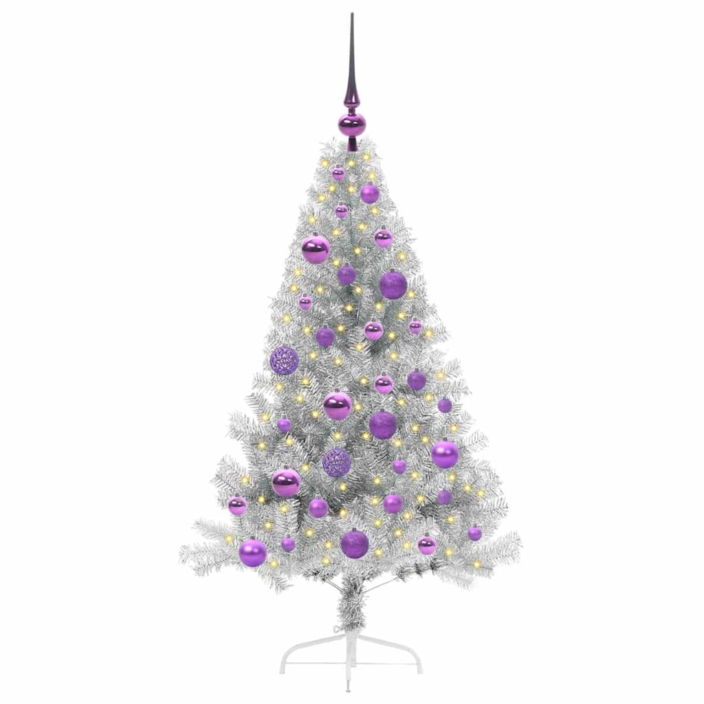 Pom de Crăciun artificial pre-iluminat Argintiu 120 cm PET GartenMobel Dekor