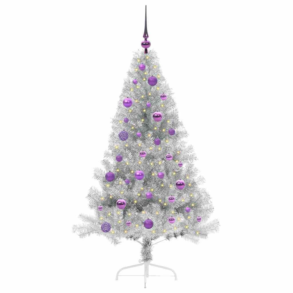 Pom de Crăciun artificial pre-iluminat Argintiu 150 cm PET GartenMobel Dekor