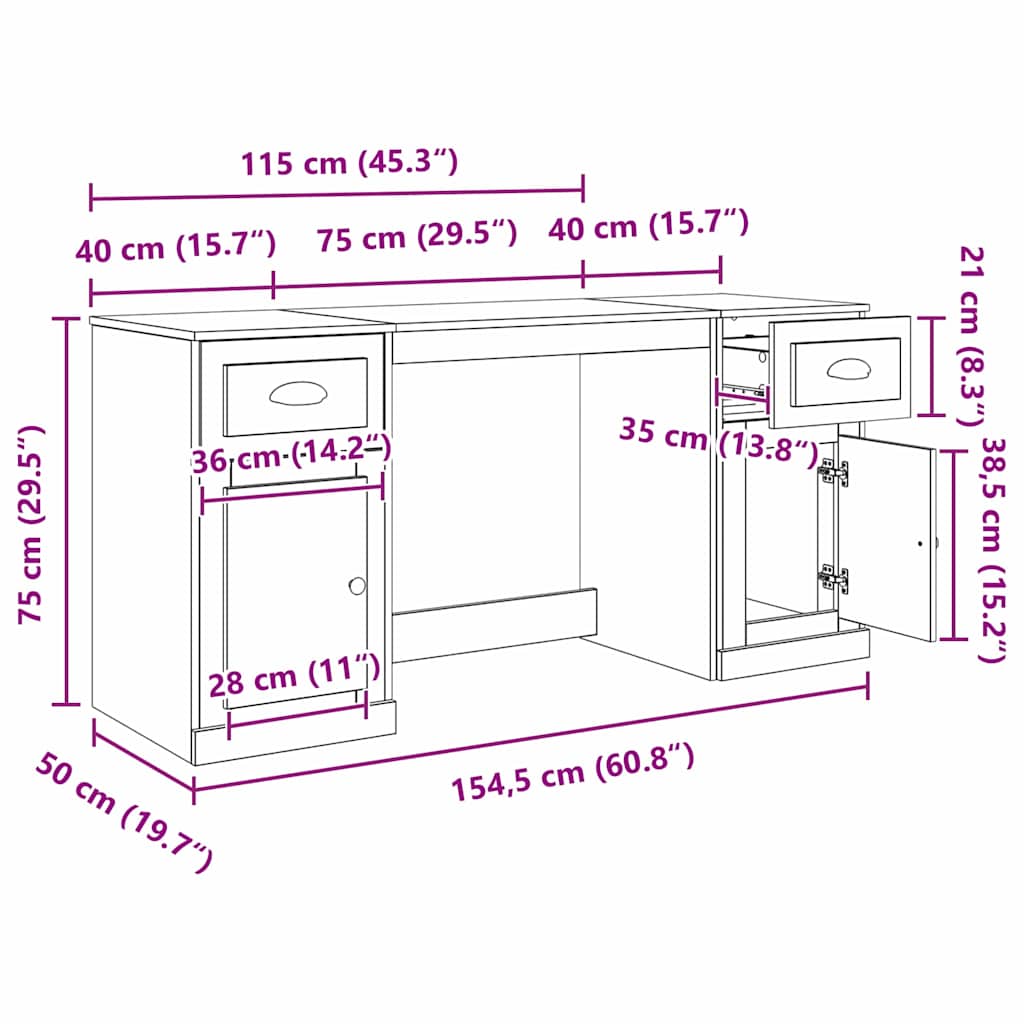 Birou cu dulap Lemn Vechi 154,5 x 50 x 75 cm Lemn compozit GartenMobel Dekor