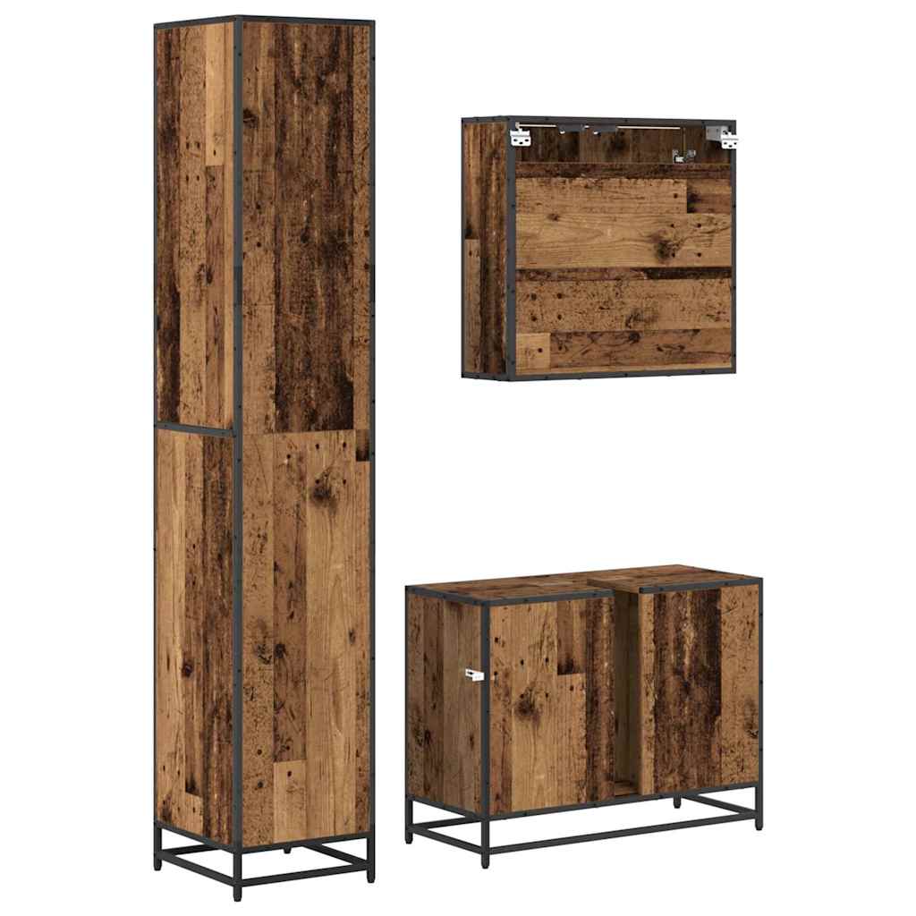 Set de mobilier pentru baie 3 pcs Lemn vechi 80 x 33 x 60 cm GartenMobel Dekor