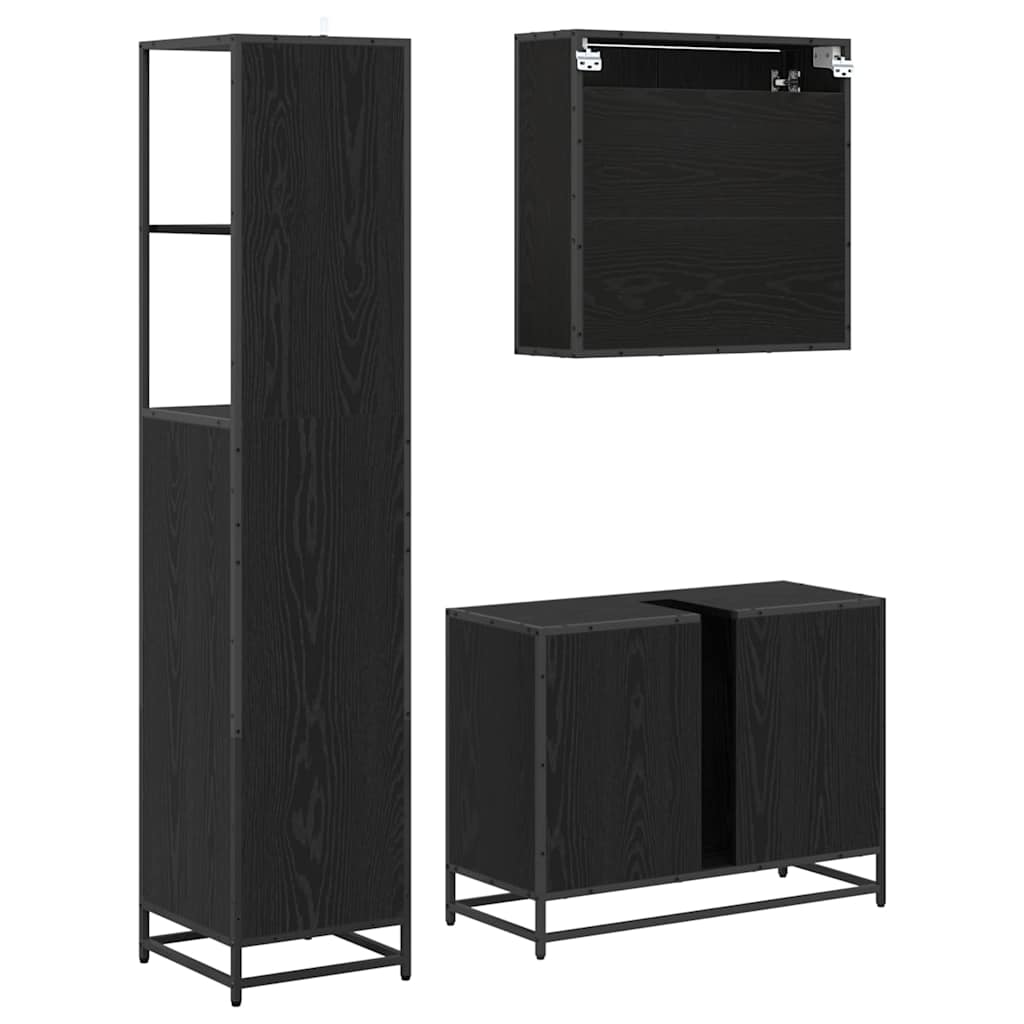 Set de mobilier pentru baie 3 pcs Stejar negru 80 x 33 x 60 cm GartenMobel Dekor