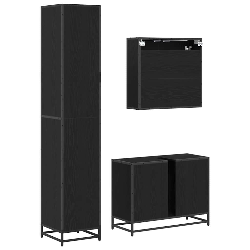 Set de mobilier pentru baie 3 pcs Stejar negru 80 x 33 x 60 cm GartenMobel Dekor