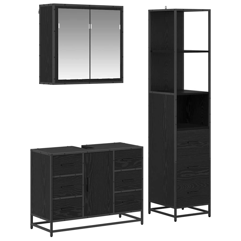 Set de mobilier pentru baie 3 pcs Stejar negru 80 x 33 x 60 cm GartenMobel Dekor